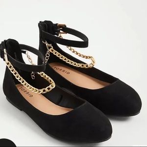 Torrid Faux Suede Ankle Chain Flats, Size 8.5WW NWT